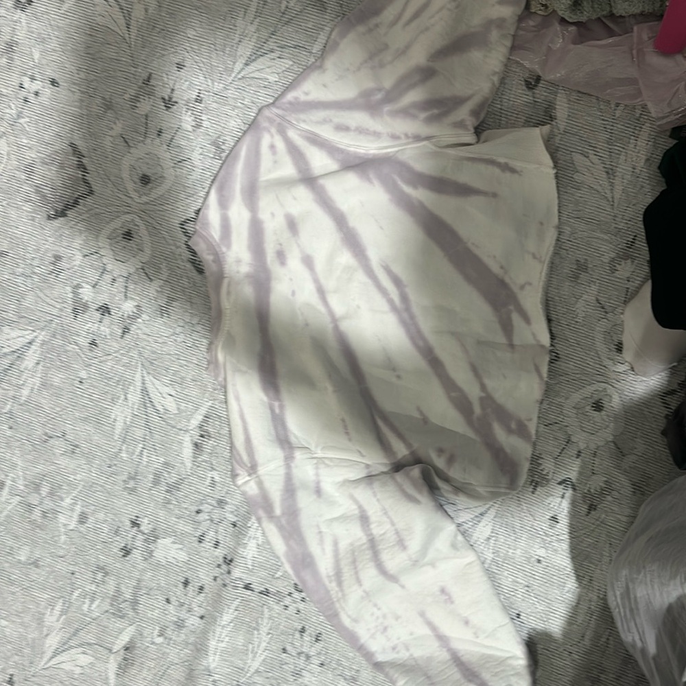 purple and white marble cropped crewneck